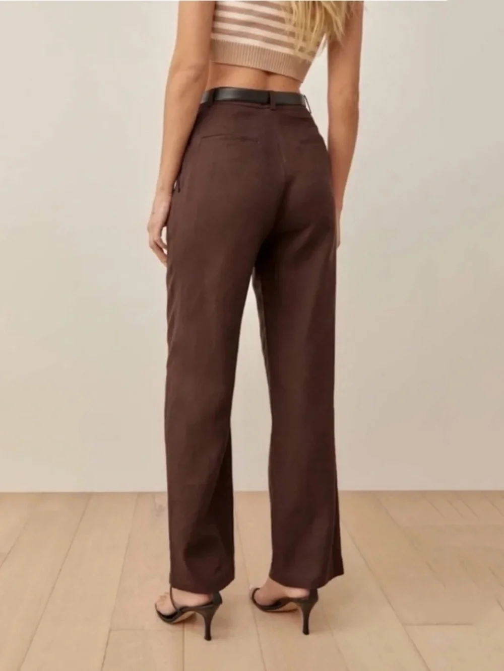 Reformation Vesta Wide Leg Linen Pants in Cafe Brown Size 8